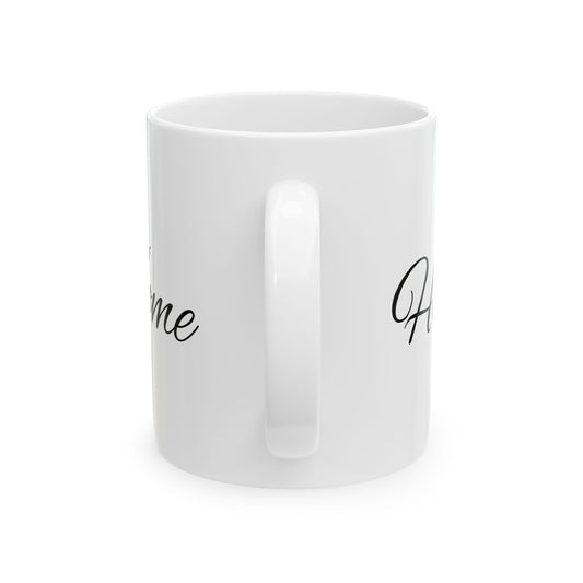 Home Sweet Home Ceramic Mug — Script Text with Green Leaf Accent (11oz, 15oz)
