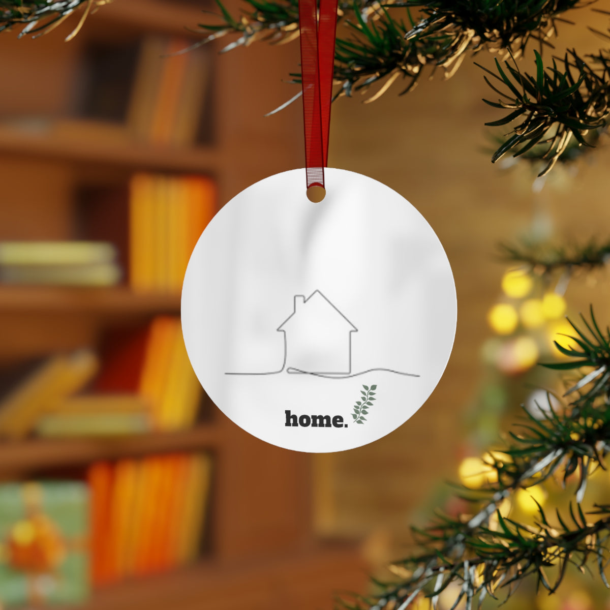 Home. Metal Ornament — Minimal House Silhouette Holiday Keepsake