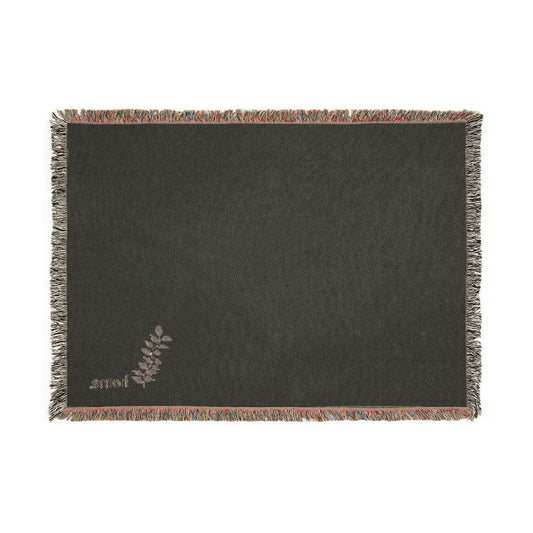 Minimal Botanical Woven Blanket — Neutral Throw with Subtle Leaf Accent