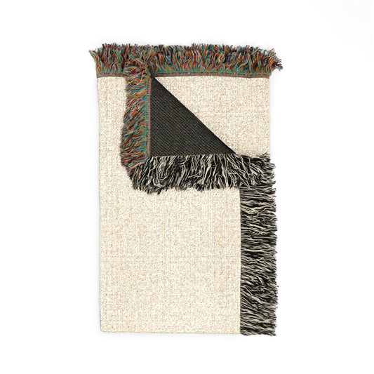 Minimal Botanical Woven Blanket — Neutral Throw with Subtle Leaf Accent